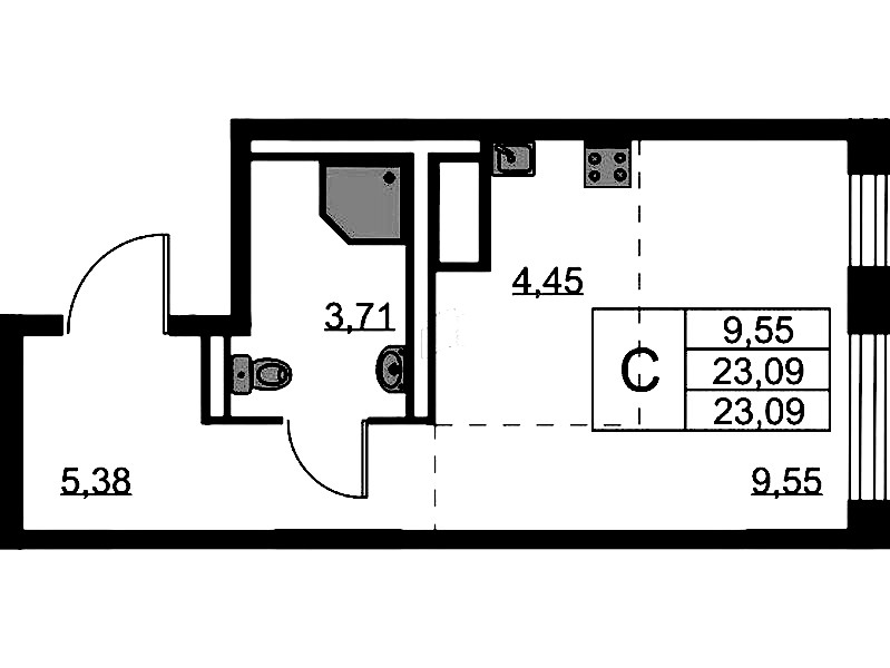 Квартира студия 23.09 м², 7/9 эт., ЖК «Квартал Лаголово»